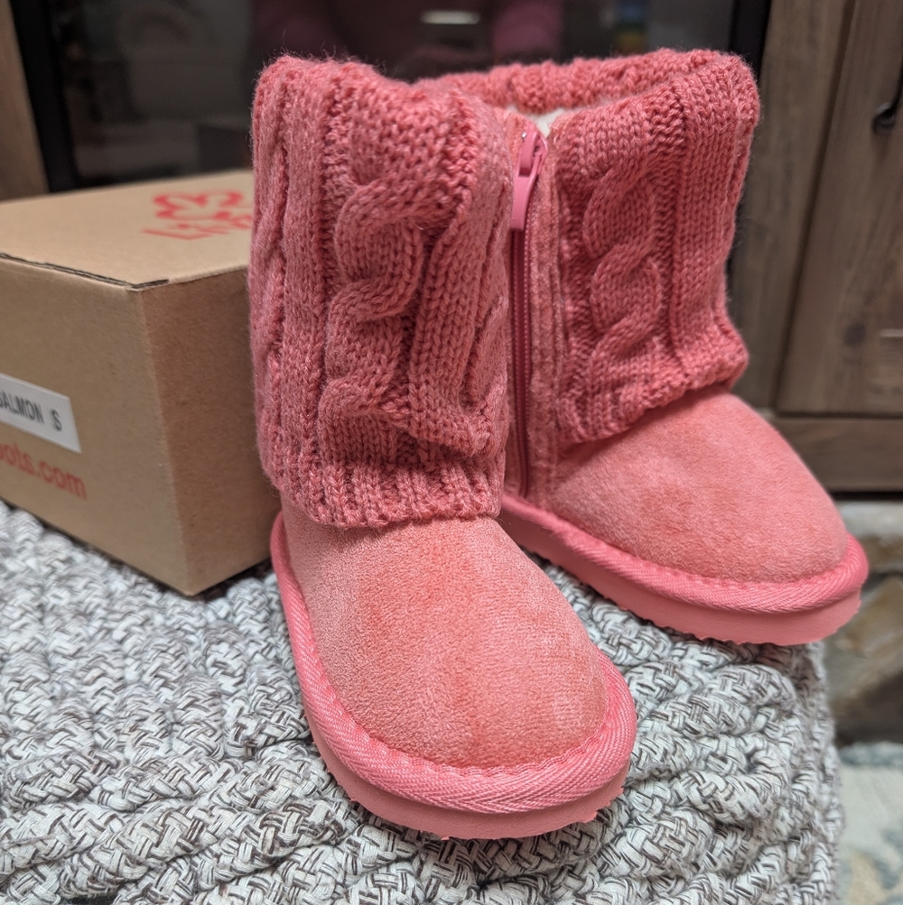 Pink (Salmon) Knit Suede Toddler Boots